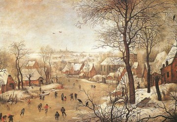 Pieter Brueghel el Joven Painting - Paisaje invernal con trampa para pájaros género campesino Pieter Brueghel el Joven
